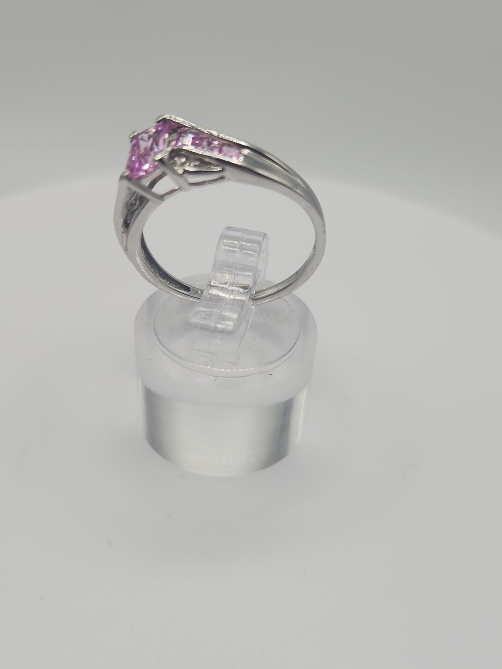 10K White Gold Pink Sapphire Ring Princess Cut Size 7 Elegant Stackable